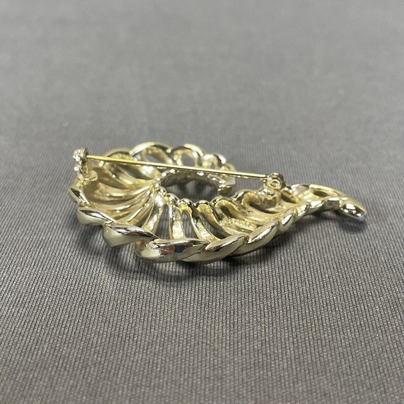 Vintage Signed Lisner Brooch Pin Gold Tone Swirl Feather Abstract Shell - Picture 5 of 7